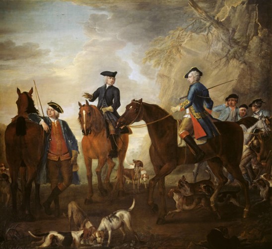 John Wotton, La caccia del Visconte Weymouth: Mr Jackson, Henry Villiers e Thomas Villiers, con cacciatori e segugi 1733-6 Tate Modern Gallery - Londra